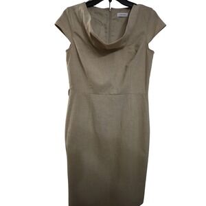 Calvin Klein Sheath Dress Cowl Neck Cap Sleeve Pockets Knee Length Size 6